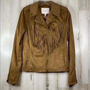 Celebrity Pink Brown Fringe Jacket Coat Size Small